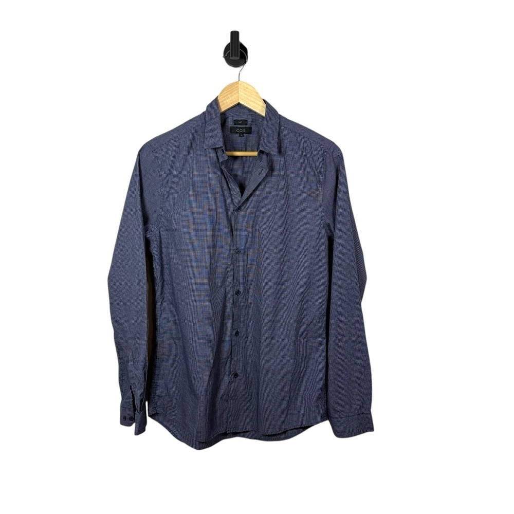 COS Men’s Slim Tailored Micro Check Dress Shirt in Navy/White Size 38